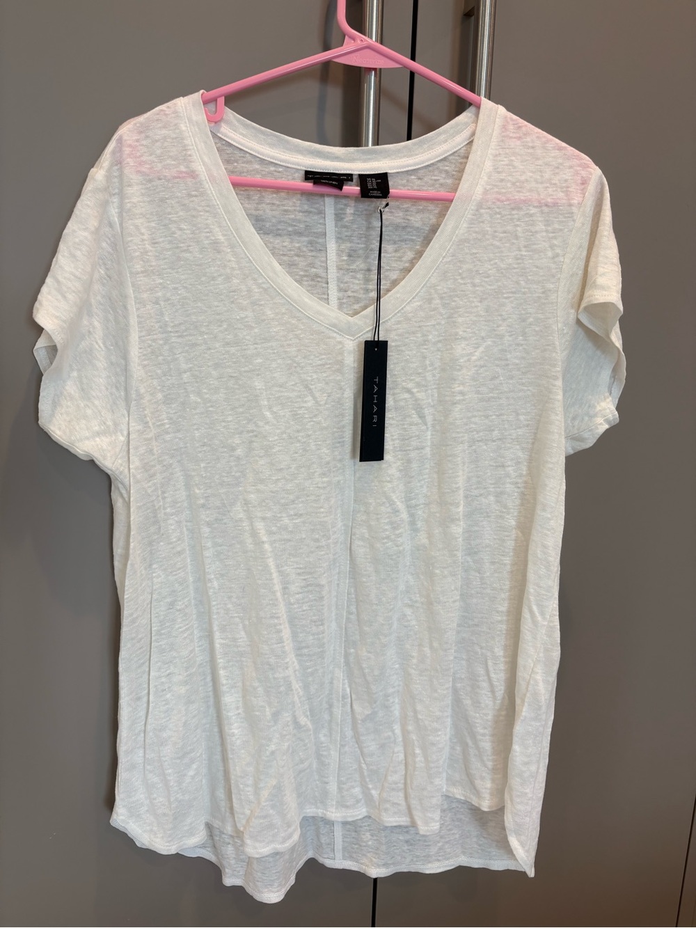 Tahari 100% linen sheer V-Neck Tee Ivory White NWT Coastal -XL